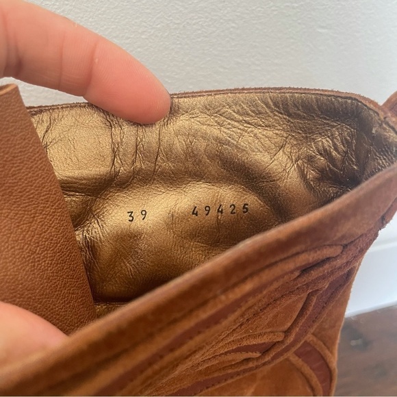 EMANUEL UNGARO Paris Cognac Suede & Leather Heeled Lace Up Boots EUR 39/US 8.5 - Picture 6 of 9